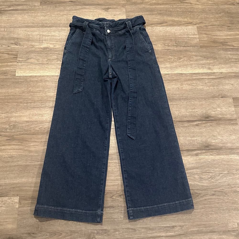 J.Crew Wide Leg Paperbag Waist Jeans Dark Wash Tie Belt CB386 Size 30